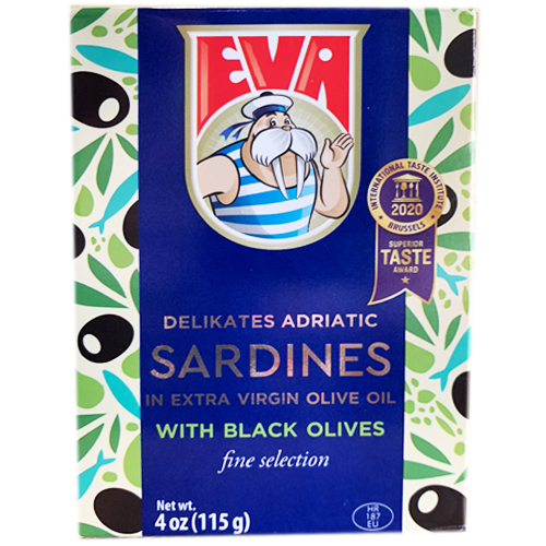 PODRAVKA EVA SARDINES WITH BLACK OLIVES 115 G